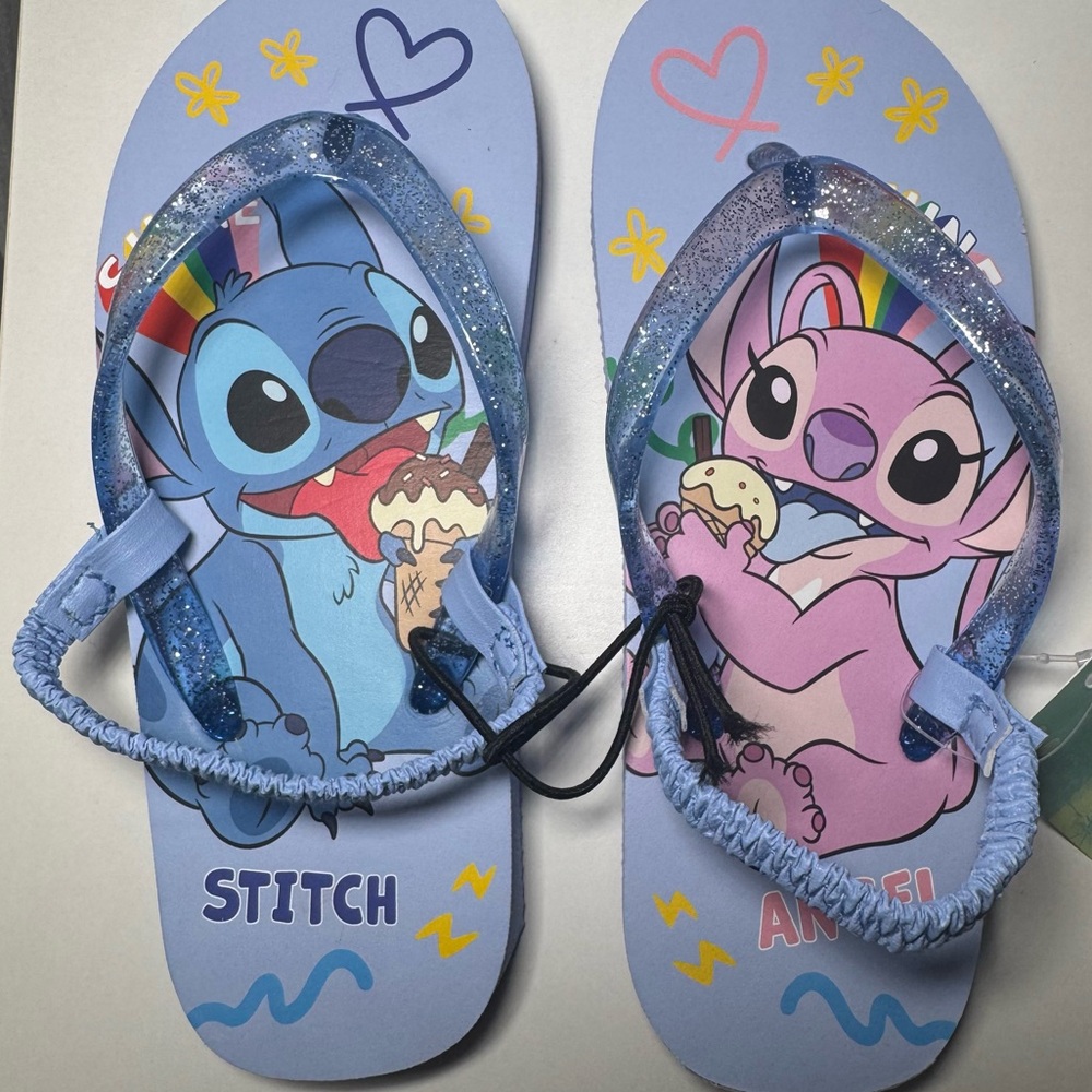 Stitch & Angel Kids Flip Flops - Blue and Pink Toddler Girl 11/12